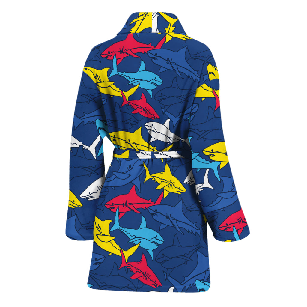 Doodle Shark Pattern Print Women's Bathrobe