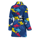 Doodle Shark Pattern Print Women's Bathrobe