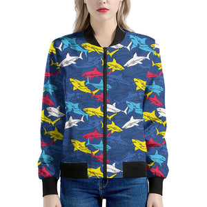 Doodle Shark Pattern Print Women's Bomber Jacket