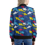 Doodle Shark Pattern Print Women's Bomber Jacket