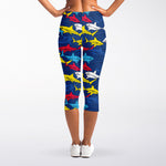 Doodle Shark Pattern Print Women's Capri Leggings