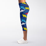 Doodle Shark Pattern Print Women's Capri Leggings