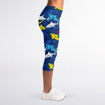 Doodle Shark Pattern Print Women's Capri Leggings