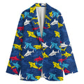 Doodle Shark Pattern Print Women's Cotton Blazer