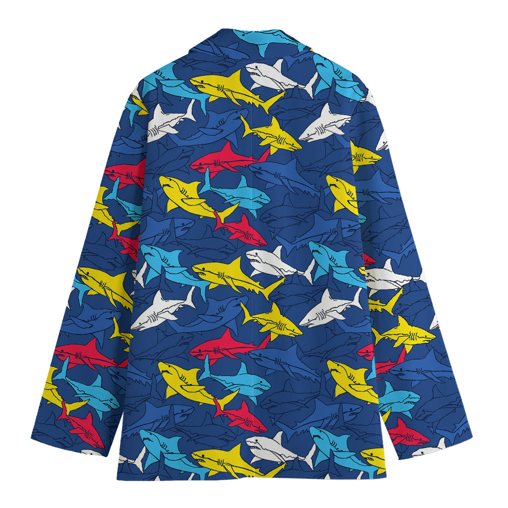 Doodle Shark Pattern Print Women's Cotton Blazer