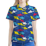 Doodle Shark Pattern Print Women's Polo Shirt