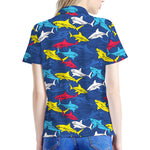 Doodle Shark Pattern Print Women's Polo Shirt
