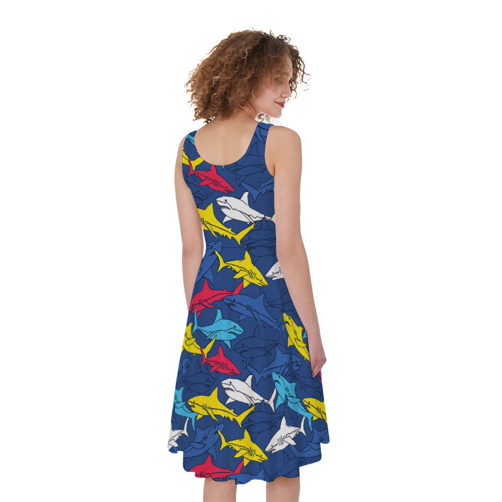 Doodle Shark Pattern Print Women's Sleeveless Dress