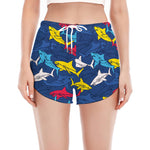 Doodle Shark Pattern Print Women's Split Running Shorts