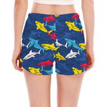 Doodle Shark Pattern Print Women's Split Running Shorts