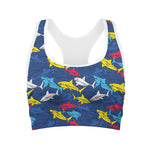Doodle Shark Pattern Print Women's Sports Bra