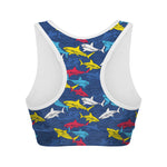 Doodle Shark Pattern Print Women's Sports Bra