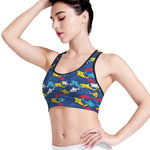 Doodle Shark Pattern Print Women's Sports Bra