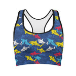 Doodle Shark Pattern Print Women's Sports Bra