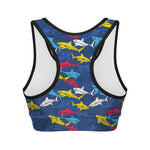 Doodle Shark Pattern Print Women's Sports Bra