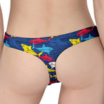 Doodle Shark Pattern Print Women's Thong