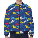 Doodle Shark Pattern Print Zip Sleeve Bomber Jacket