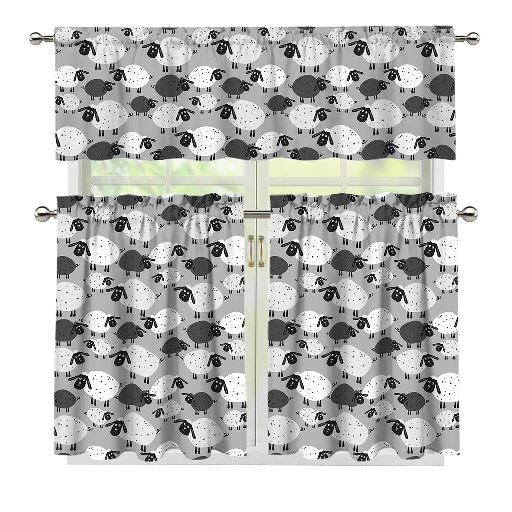 Doodle Sheep Pattern Print 3 Piece Kitchen Curtains
