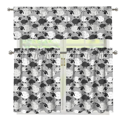Doodle Sheep Pattern Print 3 Piece Kitchen Curtains