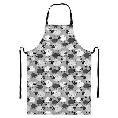 Doodle Sheep Pattern Print Bib Apron With Pocket