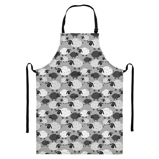 Doodle Sheep Pattern Print Bib Apron With Pocket