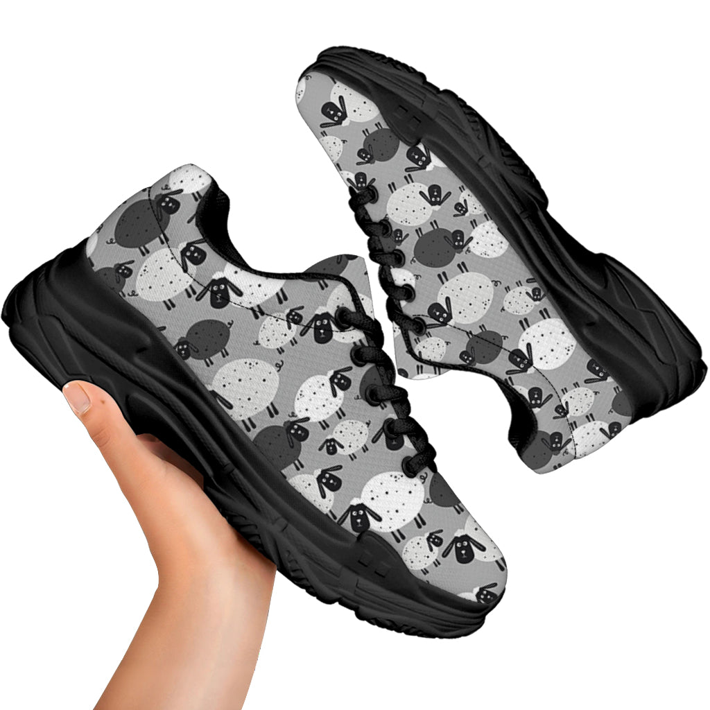 Doodle Sheep Pattern Print Black Chunky Shoes