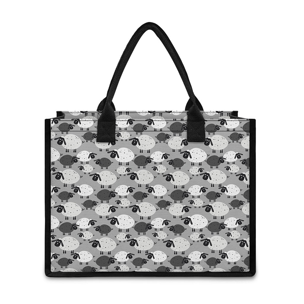 Doodle Sheep Pattern Print Canvas Tote Bag