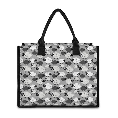 Doodle Sheep Pattern Print Canvas Tote Bag