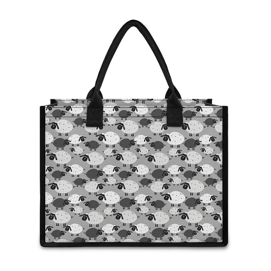 Doodle Sheep Pattern Print Canvas Tote Bag
