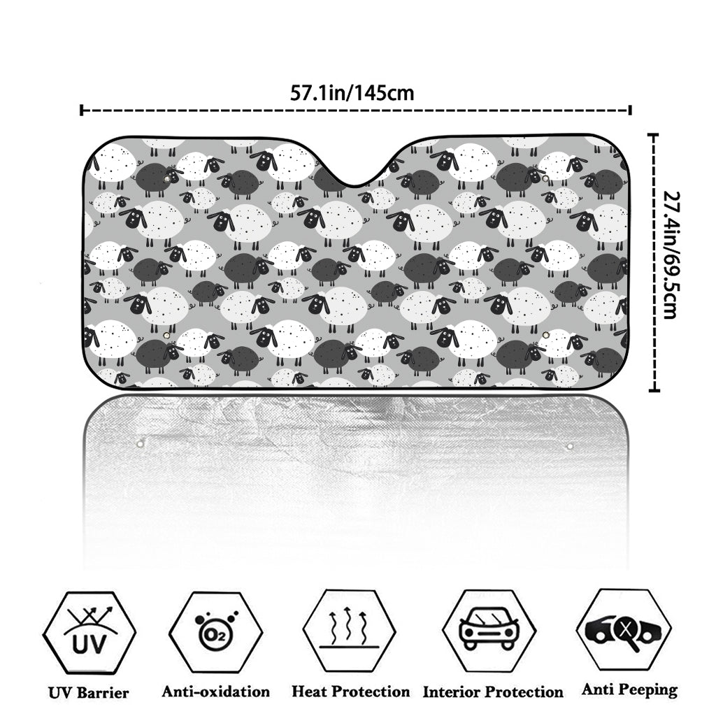 Doodle Sheep Pattern Print Car Windshield Sun Shade
