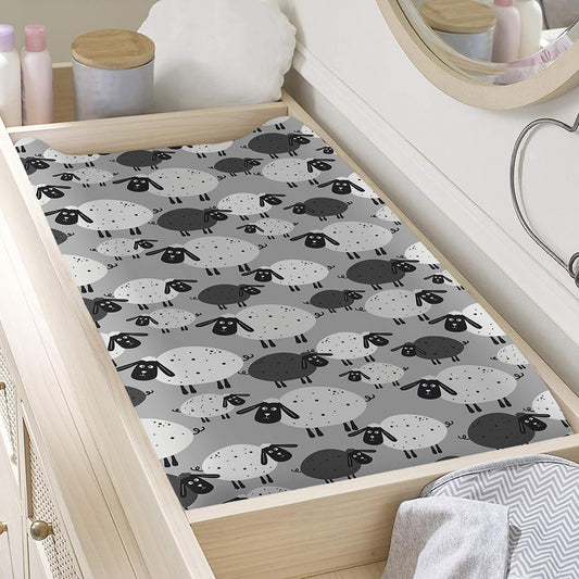 Doodle Sheep Pattern Print Changing Pad Cover