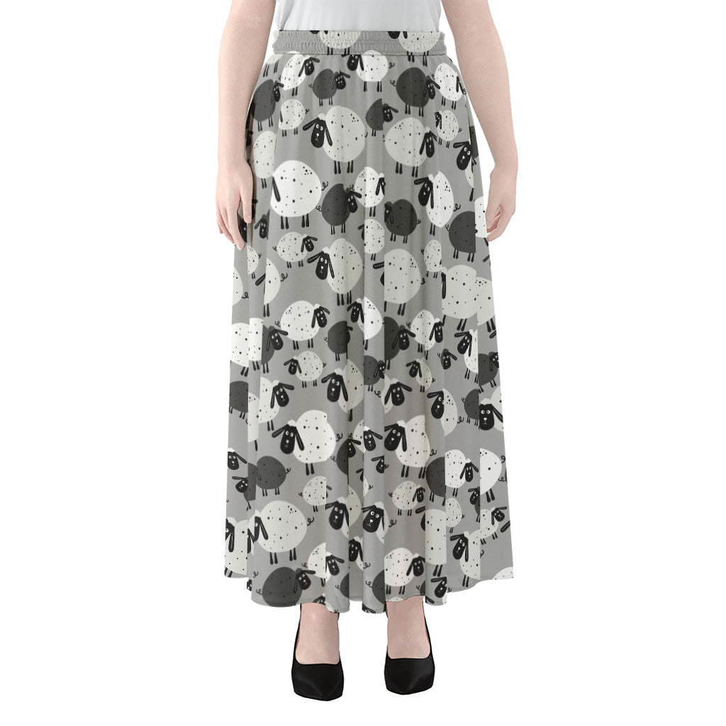 Doodle Sheep Pattern Print Chiffon Maxi Skirt