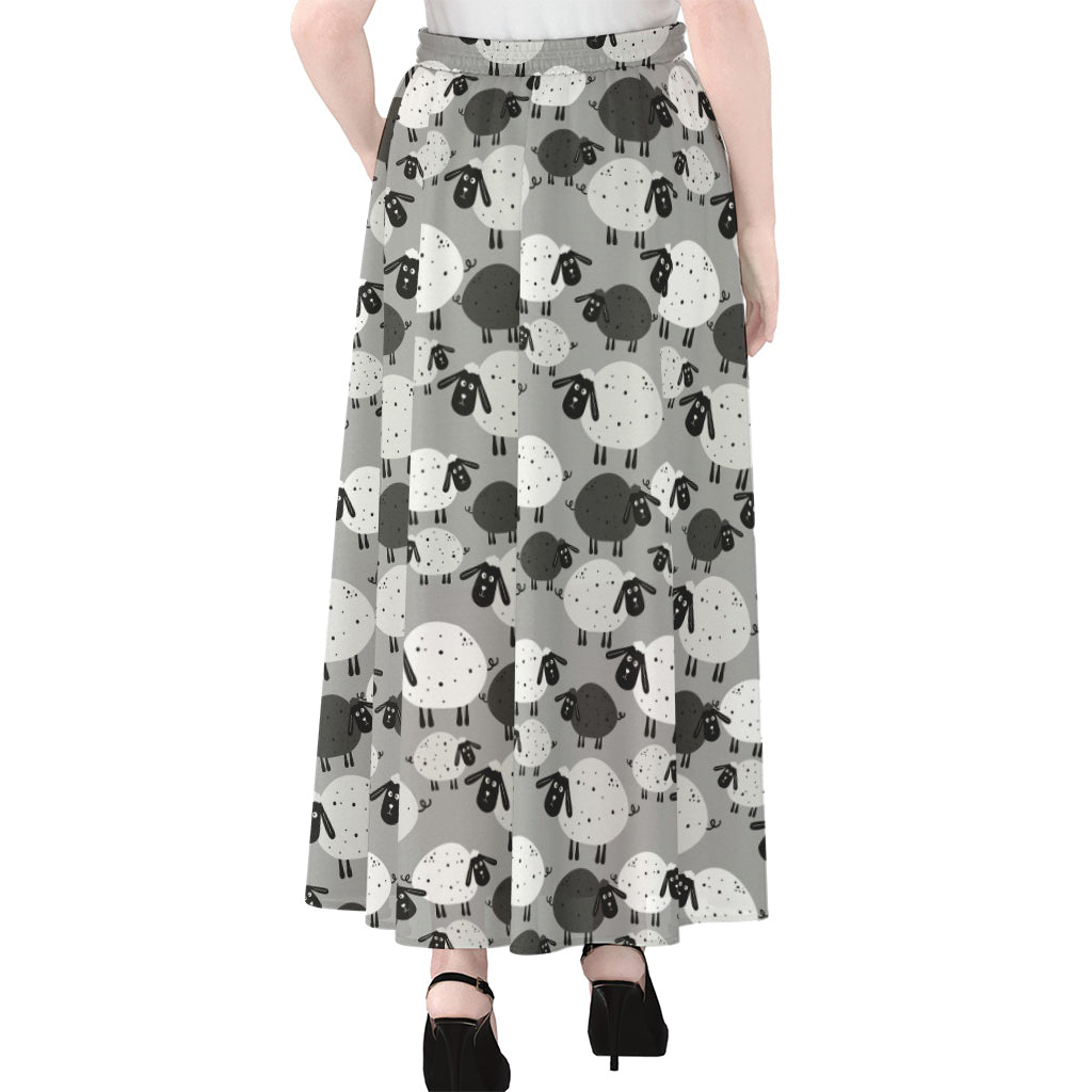 Doodle Sheep Pattern Print Chiffon Maxi Skirt