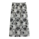 Doodle Sheep Pattern Print Cotton Front Slit Maxi Skirt