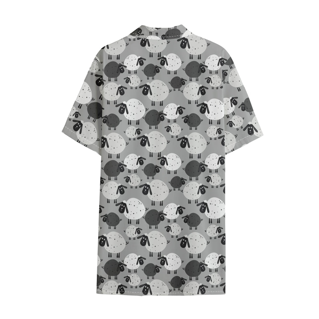 Doodle Sheep Pattern Print Cotton Hawaiian Shirt