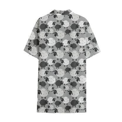 Doodle Sheep Pattern Print Cotton Hawaiian Shirt