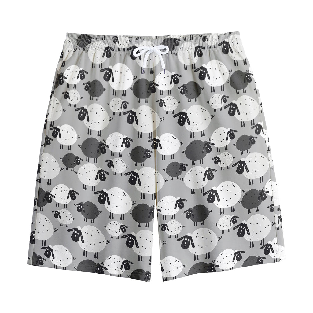Doodle Sheep Pattern Print Cotton Shorts