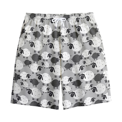 Doodle Sheep Pattern Print Cotton Shorts