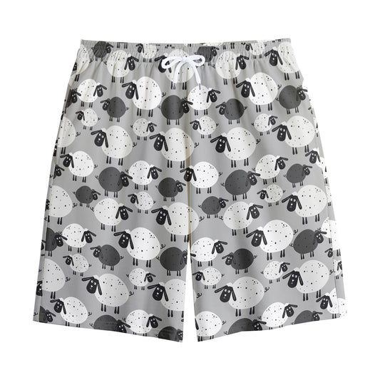 Doodle Sheep Pattern Print Cotton Shorts