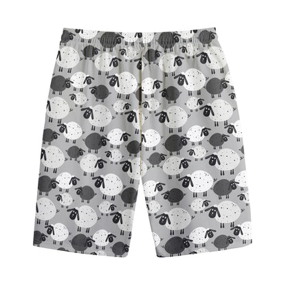 Doodle Sheep Pattern Print Cotton Shorts