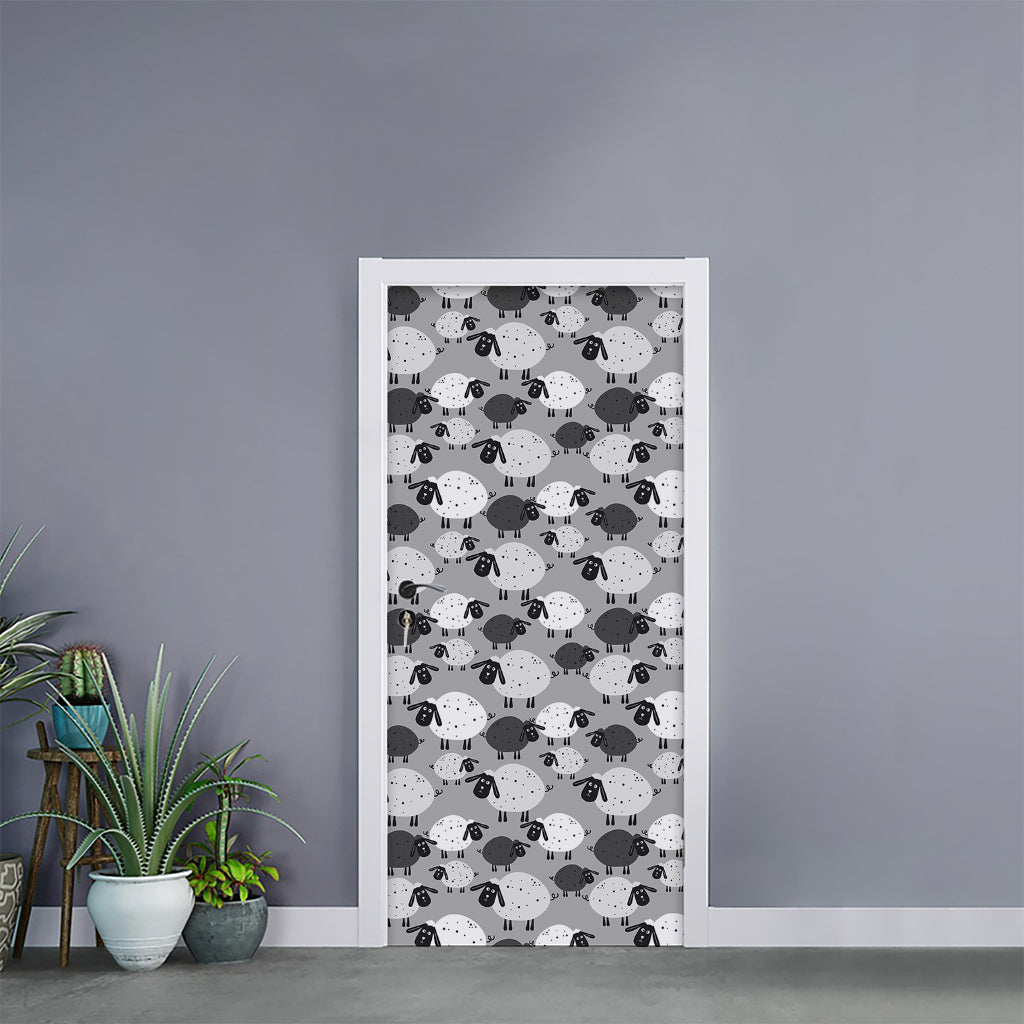 Doodle Sheep Pattern Print Door Sticker