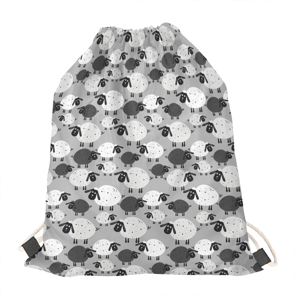 Doodle Sheep Pattern Print Drawstring Bag