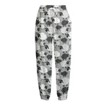 Doodle Sheep Pattern Print Fleece Lined Knit Pants
