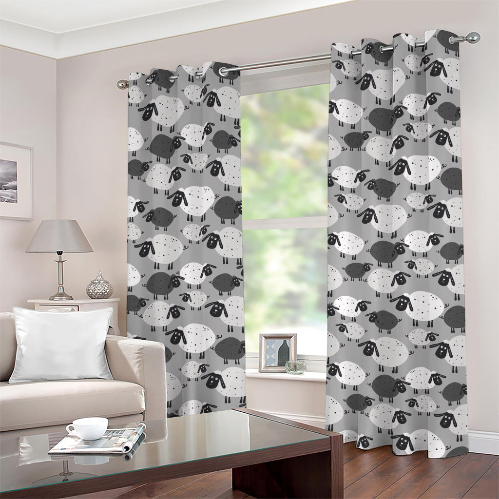 Doodle Sheep Pattern Print Grommet Curtains