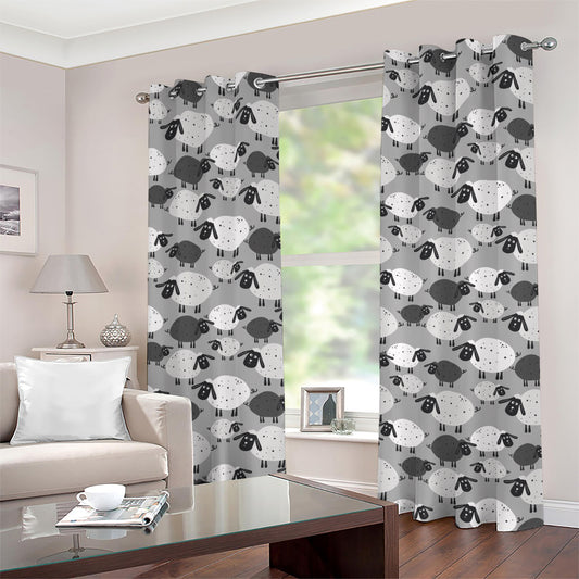 Doodle Sheep Pattern Print Grommet Curtains