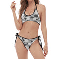 Doodle Sheep Pattern Print Halter Scoop Tie Side Bikini