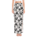 Doodle Sheep Pattern Print High Slit Maxi Skirt