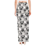 Doodle Sheep Pattern Print High Slit Maxi Skirt