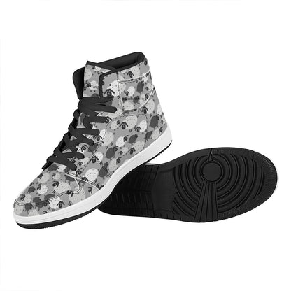Doodle Sheep Pattern Print High Top Leather Sneakers