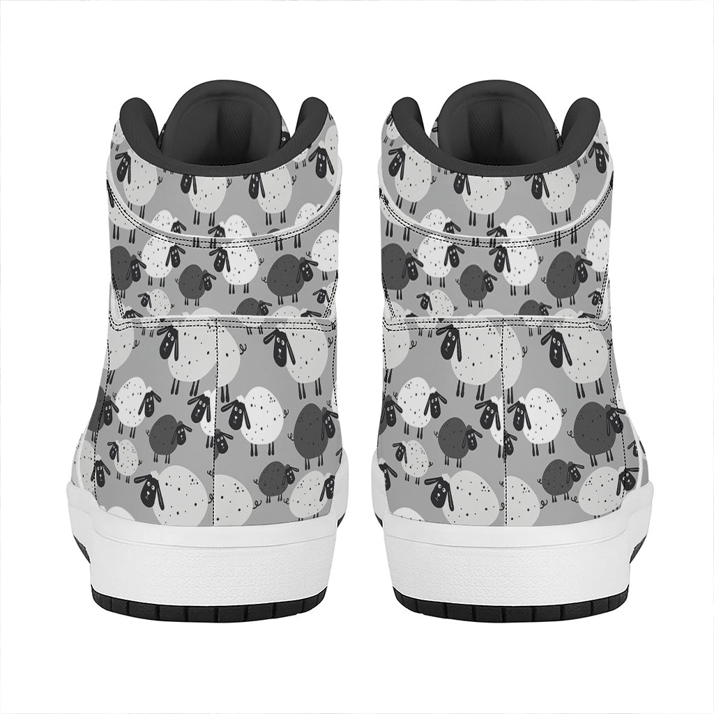 Doodle Sheep Pattern Print High Top Leather Sneakers